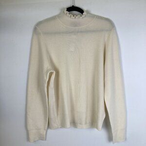 J. Crew Cream Merino Wool Blend Ruffle Neck Sweater Womens Size XL NEW NWT